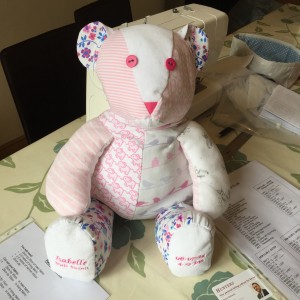Sian's beautiful bear was made out of old baby grows just in time for her daughters 1st birthday. It was a real challenge for Sian but definitely worth the effort. We've all loved watching it come together at Sew Club!